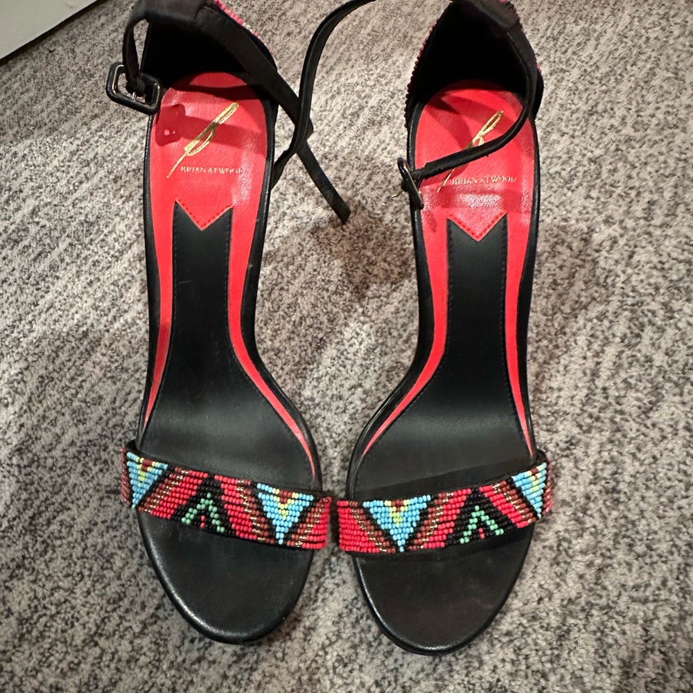 Brian Atwood Farrah Stiletto heel. Never worn. Beautiful beaded design.